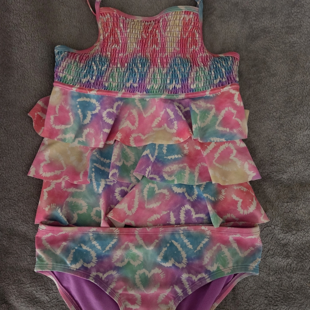 Kids Tie-Dye Ruffle One-Piece Swimsuit - Pink Multi